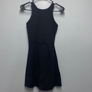 Athleta Black High Neck Racerback Athletic Dress XS Fit Flare Cutout Activewear